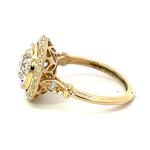 Side view of 3.26ct Old European Cut Diamond Engagement Ring, Diamond Halo, 18k Yellow Gold