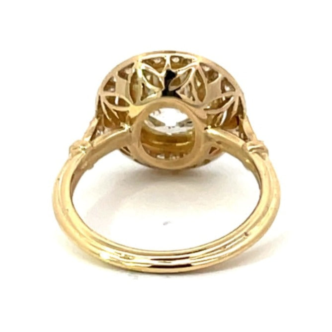 Back view of 3.26ct Old European Cut Diamond Engagement Ring, Diamond Halo, 18k Yellow Gold