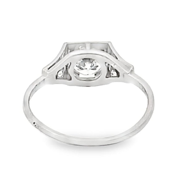 Front view of Antique 0.70ct Old European Cut Diamond Engagement Ring, H Color, Platinum