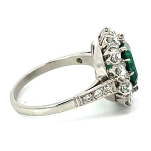 Side view of 2.49ct Emerald Cut Natural Emerald Engagement Ring, Diamond Halo, Platinum