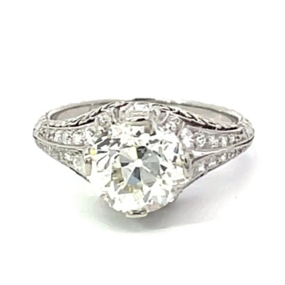 Front view of Antique 2.50ct Old European Cut Diamond Engagement Ring, Platinum, Circa 1925