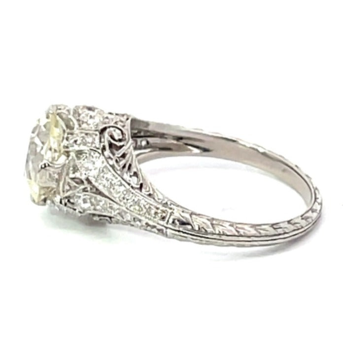 Side view of Antique 2.50ct Old European Cut Diamond Engagement Ring, Platinum, Circa 1925