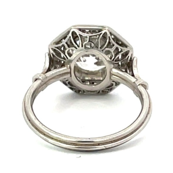 Back view of GIA 2.29ct Old European Cut Diamond Engagement Ring, Diamond Halo, Platinum