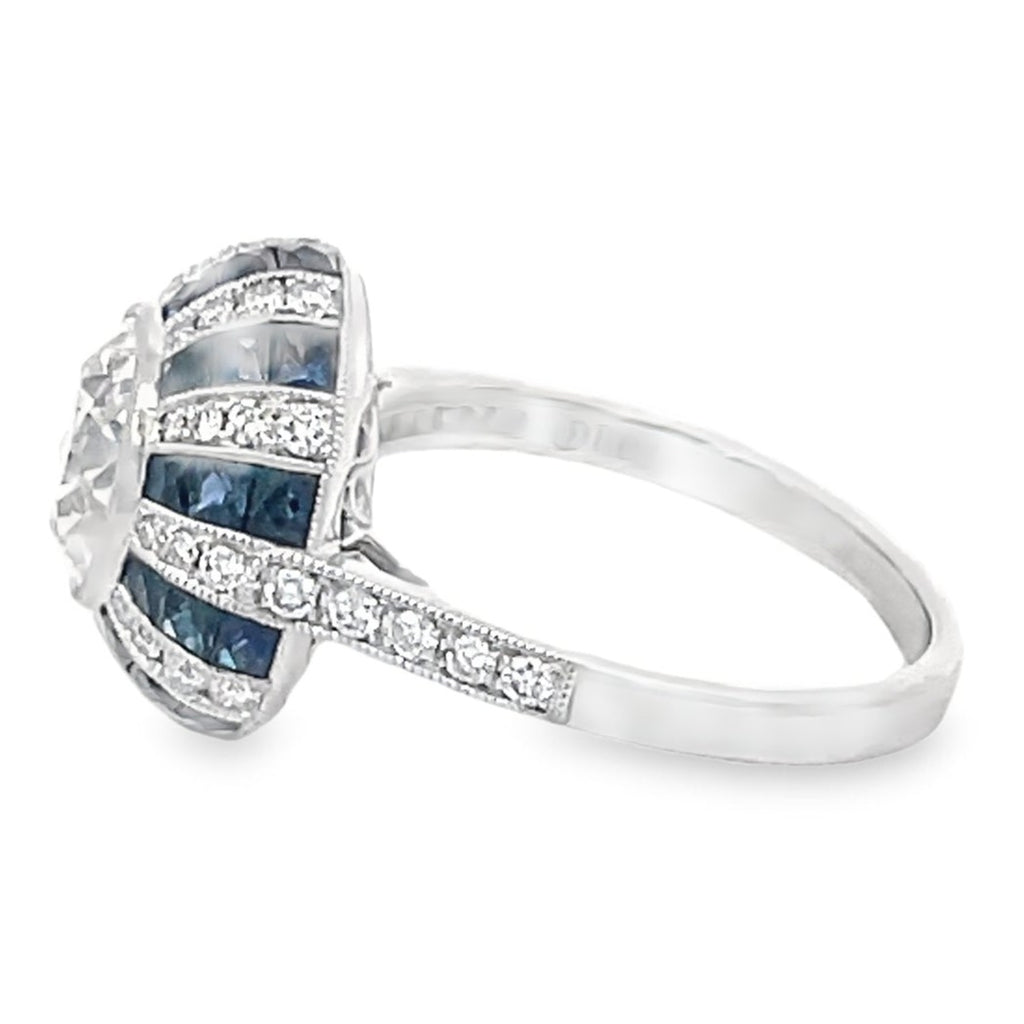 Side view of GIA 1.76ct Old European Cut Diamond Engagement Ring, Double Halo, Platinum