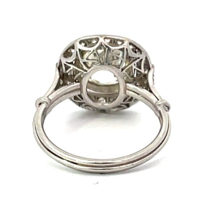 Back view of 2.75ct Antique Cushion Cut Diamond Engagement Ring, Diamond Halo, Platinum