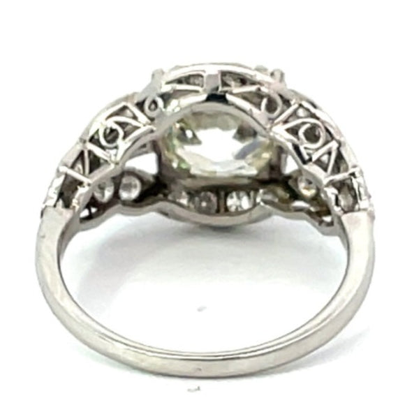 Front view of 2.81ct Old European Cut Diamond Engagement Ring, VS1 Clarity, Diamond Halo, Platinum