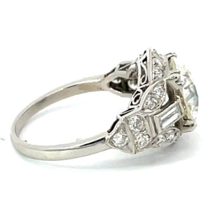 Side view of 2.81ct Old European Cut Diamond Engagement Ring, VS1 Clarity, Diamond Halo, Platinum