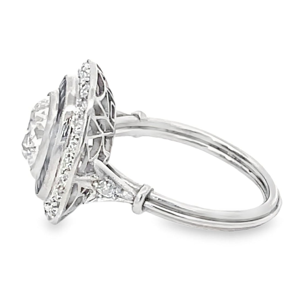 Side view of GIA 1.78ct Antique Cushion Cut Diamond Engagement Ring, Double Halo