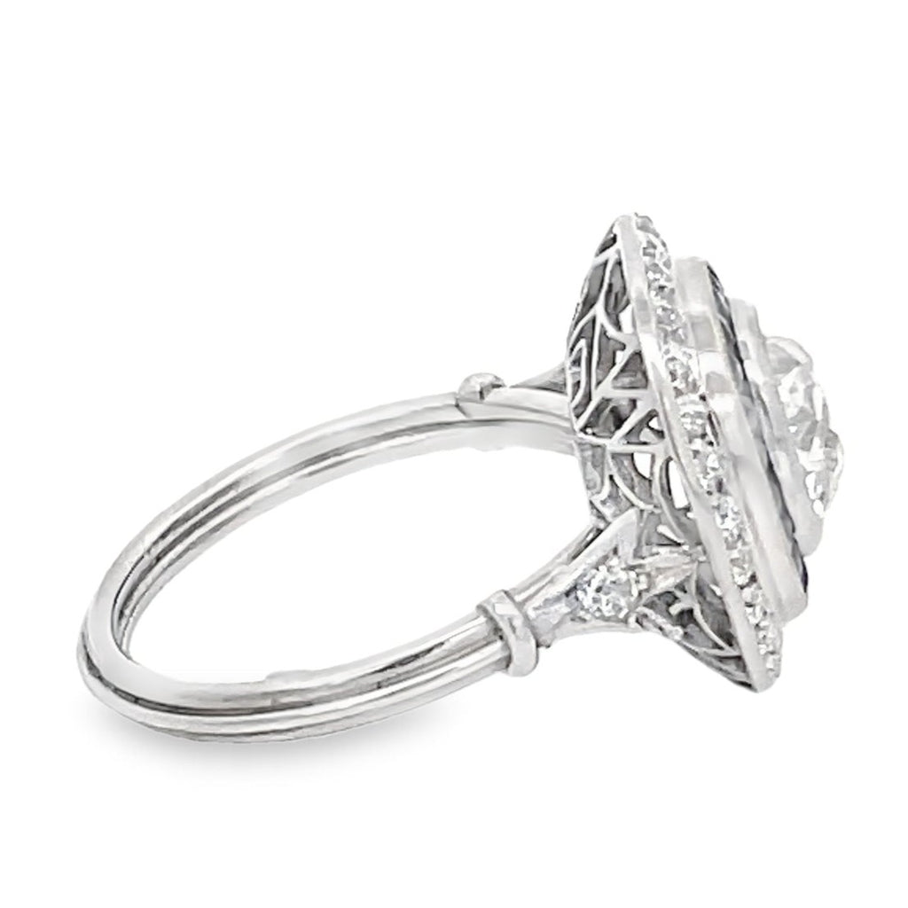 Side view of GIA 1.78ct Antique Cushion Cut Diamond Engagement Ring, Double Halo