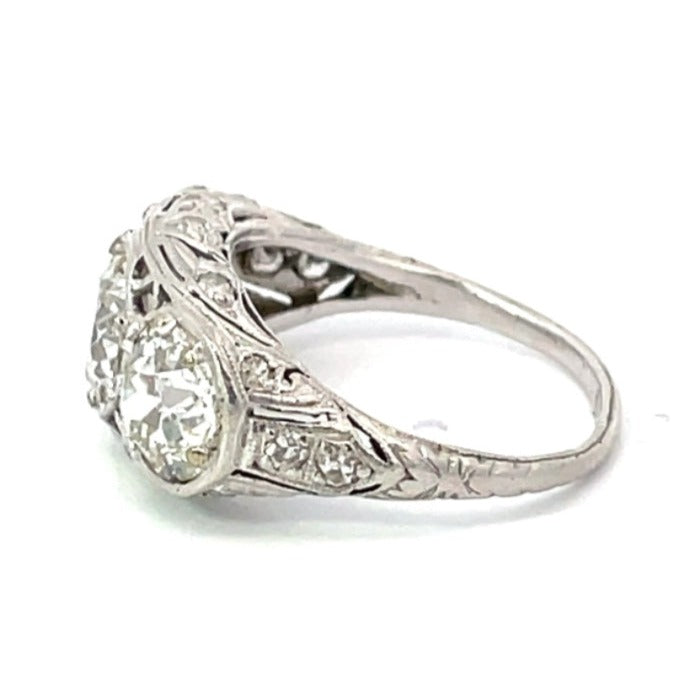 Side view of Antique 1.00ct Old European Cut Diamond Engagement Ring, Platinum, Circa 1925