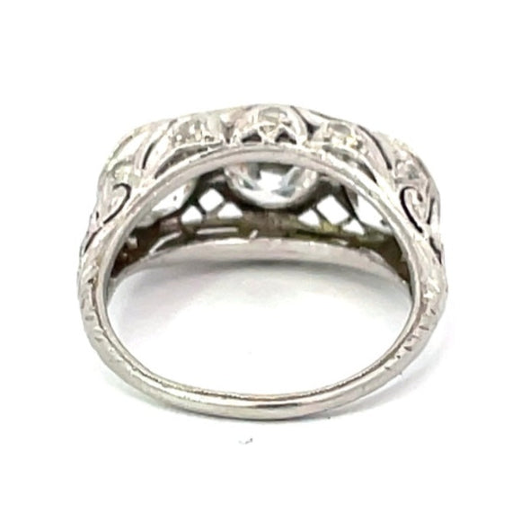 Front view of Antique 1.00ct Old European Cut Diamond Engagement Ring, Platinum, Circa 1925