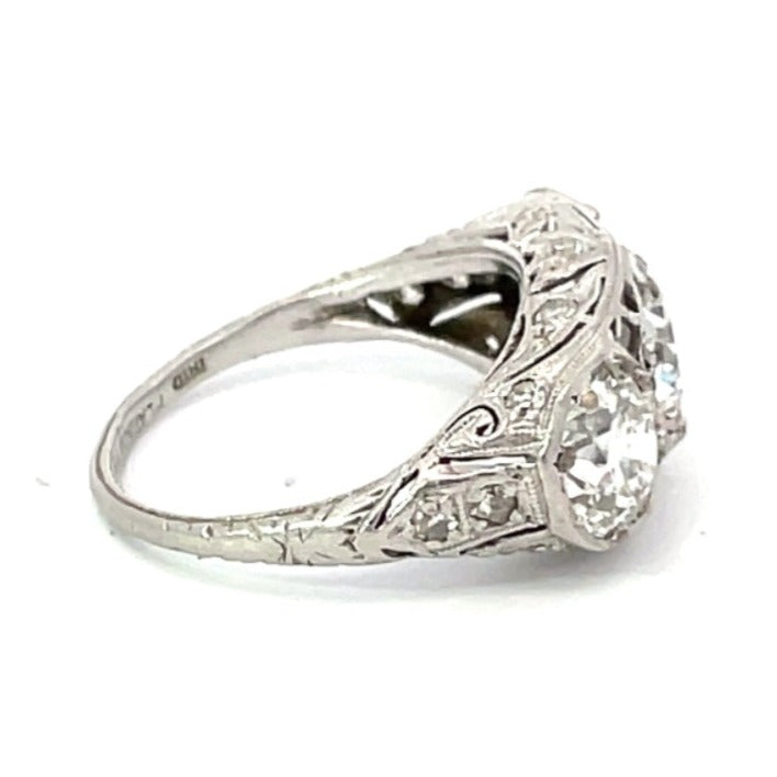 Side view of Antique 1.00ct Old European Cut Diamond Engagement Ring, Platinum, Circa 1925