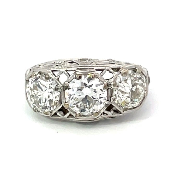 Front view of Antique 1.00ct Old European Cut Diamond Engagement Ring, Platinum, Circa 1925