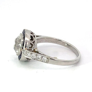 Side view of 1.89ct Old European Cut Diamond Engagement Ring, VS1 Clarity, Sapphire Halo, Platinum