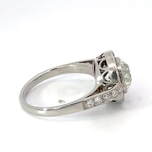 Side view of 1.89ct Old European Cut Diamond Engagement Ring, VS1 Clarity, Sapphire Halo, Platinum