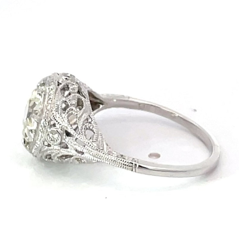 Side view of Vintage 1.20ct Old European Cut Diamond Engagement Ring, 14k White Gold