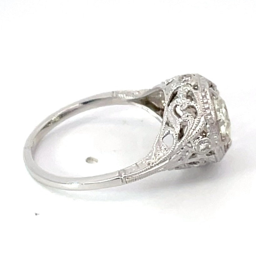 Side view of Vintage 1.20ct Old European Cut Diamond Engagement Ring, 14k White Gold