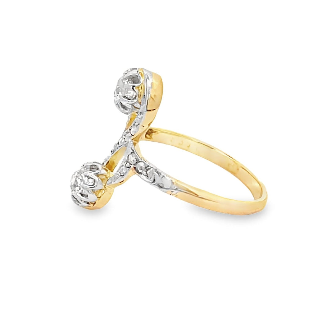 Side view of Antique 0.38ct Diamond Cocktail Ring, H-I Color, Platinum & 18k Yellow Gold
