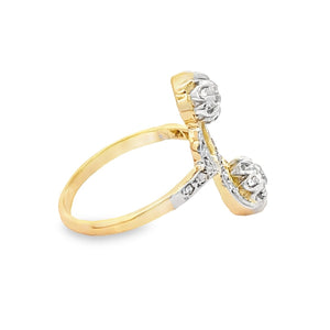 Side view of Antique 0.38ct Diamond Cocktail Ring, H-I Color, Platinum & 18k Yellow Gold