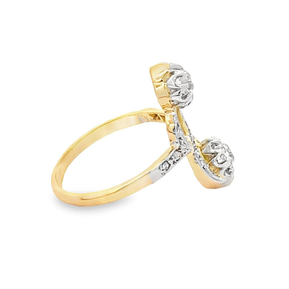 Front view of Antique 0.38ct Diamond Cocktail Ring, H-I Color, Platinum & 18k Yellow Gold