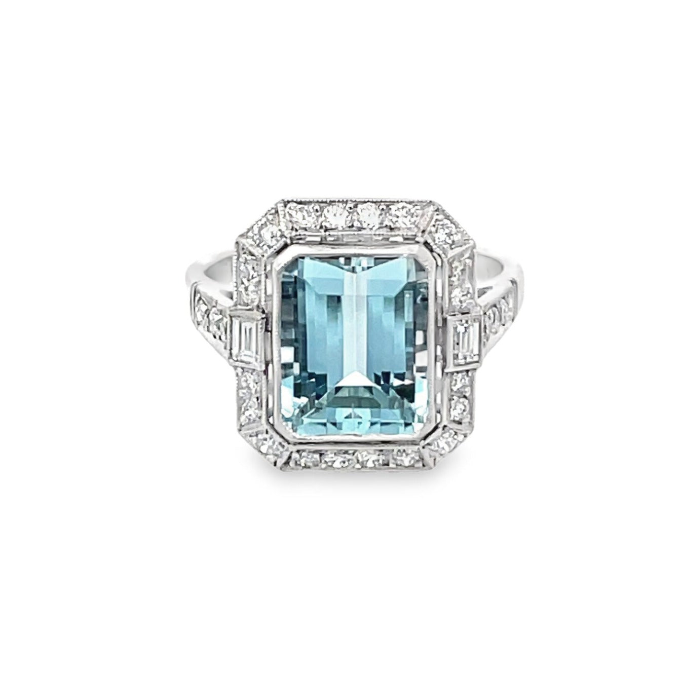 Front view of 3.26ct Emerald Cut Aquamarine Engagement Ring