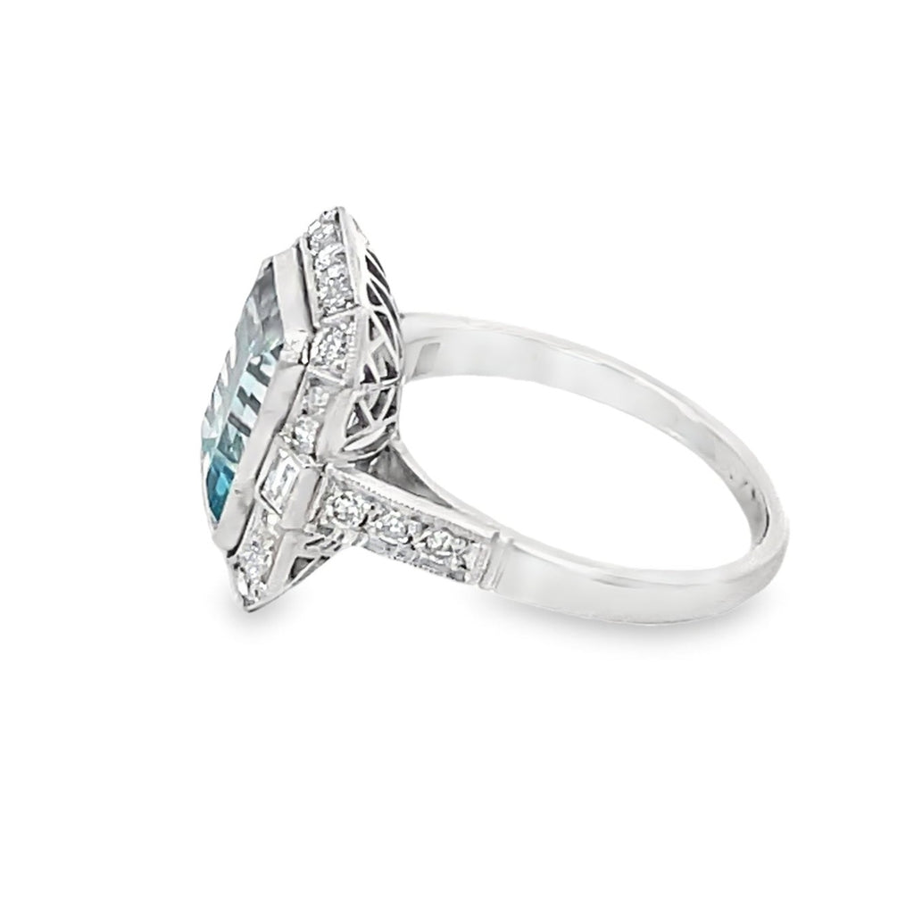 Side view of 3.26ct Emerald Cut Aquamarine Engagement Ring