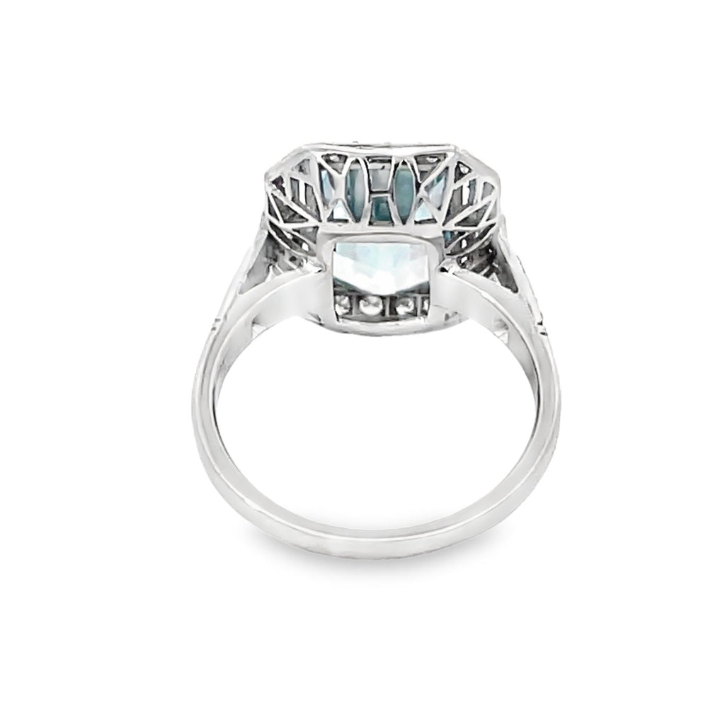 Back view of 3.26ct Emerald Cut Aquamarine Engagement Ring