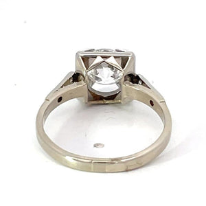 Back view of Vintage GIA 1.42ct Old European Cut Diamond Engagement Ring, E Color, 18k White Gold