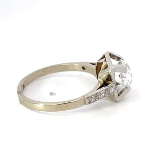 Side view of Vintage GIA 1.42ct Old European Cut Diamond Engagement Ring, E Color, 18k White Gold
