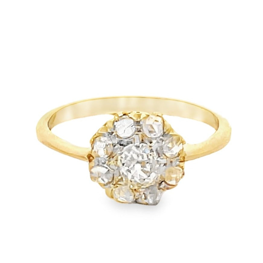 Front view of Antique 0.20ct Antique Cushion Cut Diamond Cluster Ring, 18k Yellow Gold