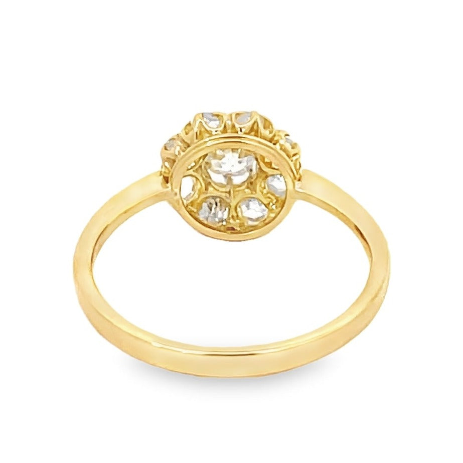 Back view of Antique 0.20ct Antique Cushion Cut Diamond Cluster Ring, 18k Yellow Gold