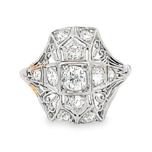 Front view of Antique 0.30ct Old European Cut Diamond Engagement Ring, H Color, Platinum