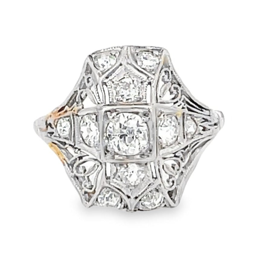 Front view of Antique 0.30ct Old European Cut Diamond Engagement Ring, H Color, Platinum