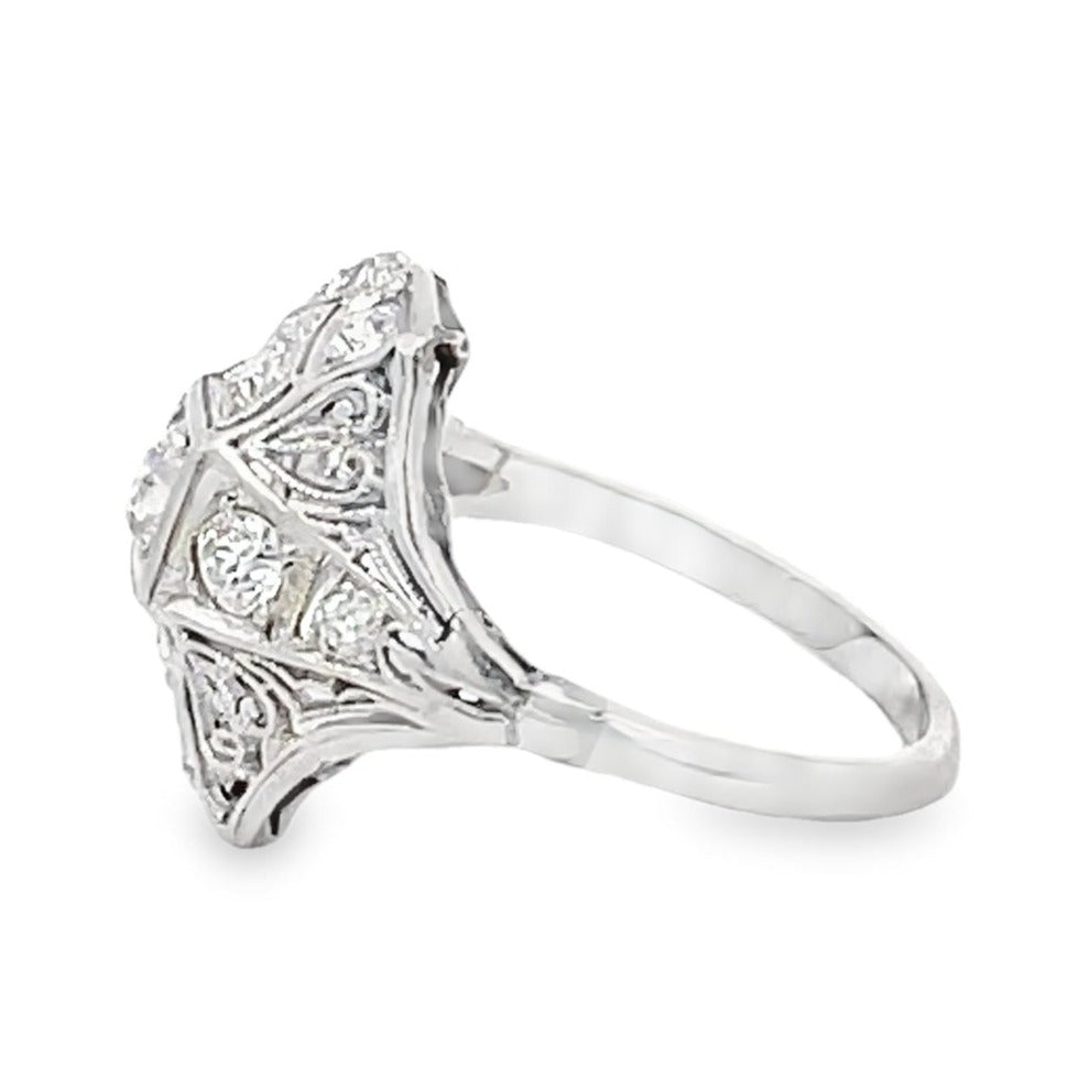 Side view of Antique 0.30ct Old European Cut Diamond Engagement Ring, H Color, Platinum