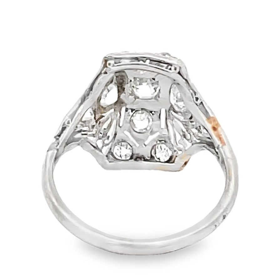 Back view of Antique 0.30ct Old European Cut Diamond Engagement Ring, H Color, Platinum