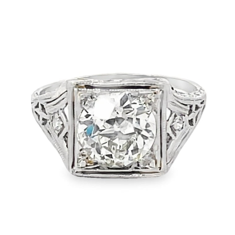 Front view of Antique 1.59ct Old European Cut Diamond Engagement Ring, Platinum