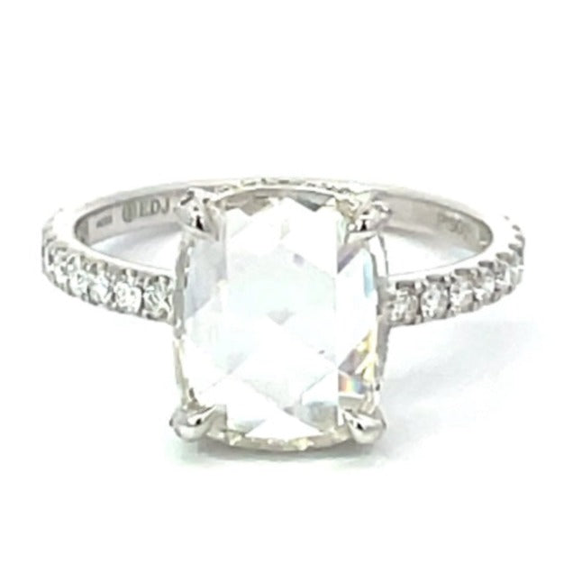Front view of GIA 2.16ct Rose Cut Diamond Engagement Ring, H color, Platinum