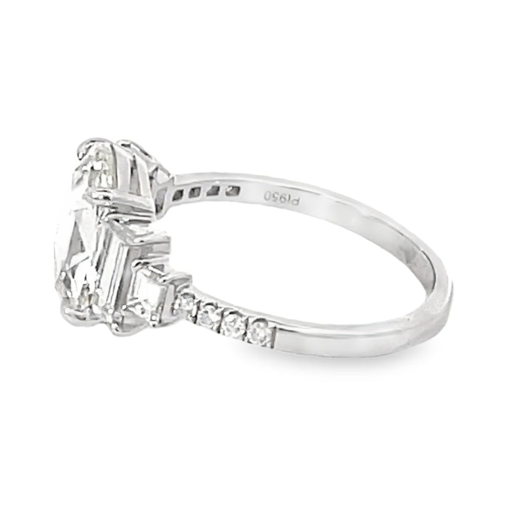 Side view of GIA 2.00ct Oval Rose Cut Diamond Engagement Ring