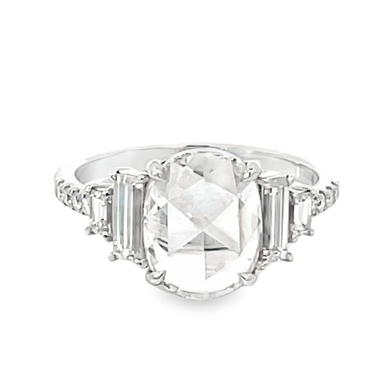 Front view of GIA 2.00ct Oval Rose Cut Diamond Engagement Ring