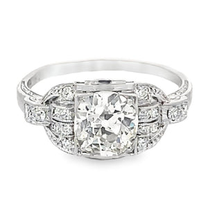 Front view of Antique 1.78ct Old European Cut Diamond Engagement Ring, Platinum