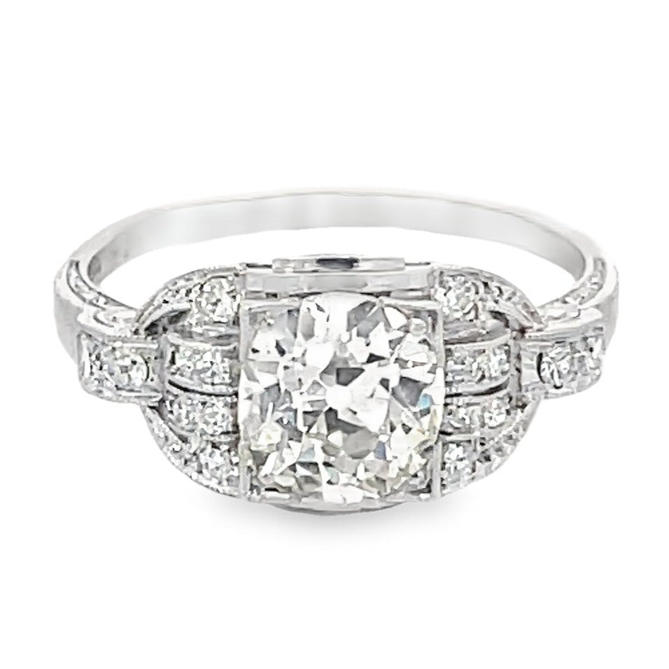 Front view of Antique 1.78ct Old European Cut Diamond Engagement Ring, Platinum