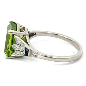 Side view of 4.09ct Emerald Cut Natural Peridot Cocktail Ring, Platinum