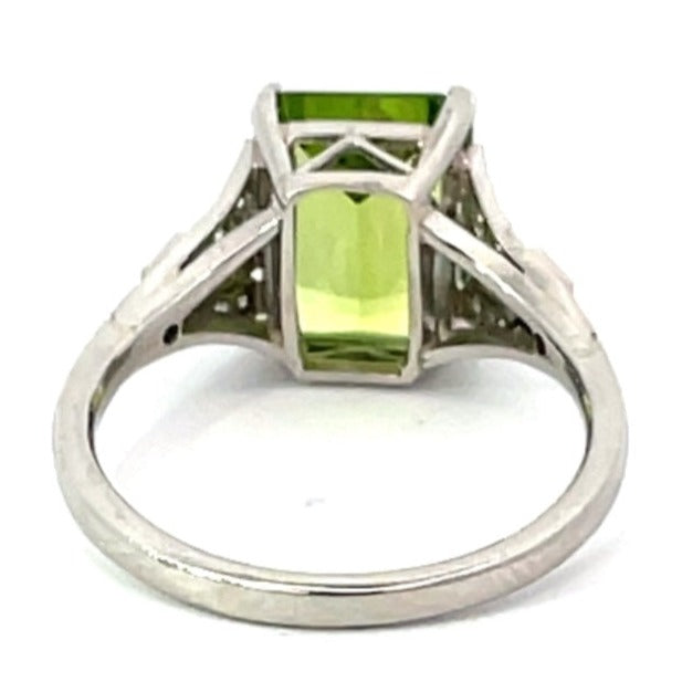 Back view of 4.09ct Emerald Cut Natural Peridot Cocktail Ring, Platinum