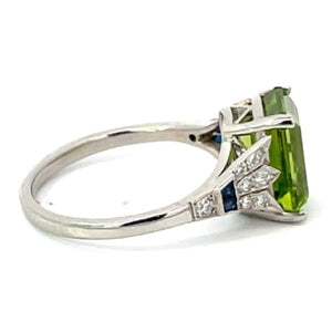 Side view of 4.09ct Emerald Cut Natural Peridot Cocktail Ring, Platinum