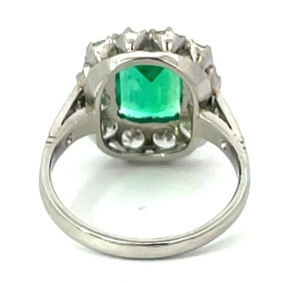 Back view of GIA 1.87ct Natural Colombian Emerald Engagement Ring, Diamond Halo, Platinum