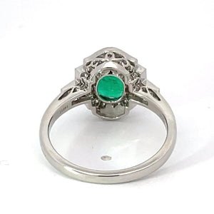 Back view of 1.72ct Oval Cut Natural Emerald Engagement Ring, Diamond Halo, Platinum