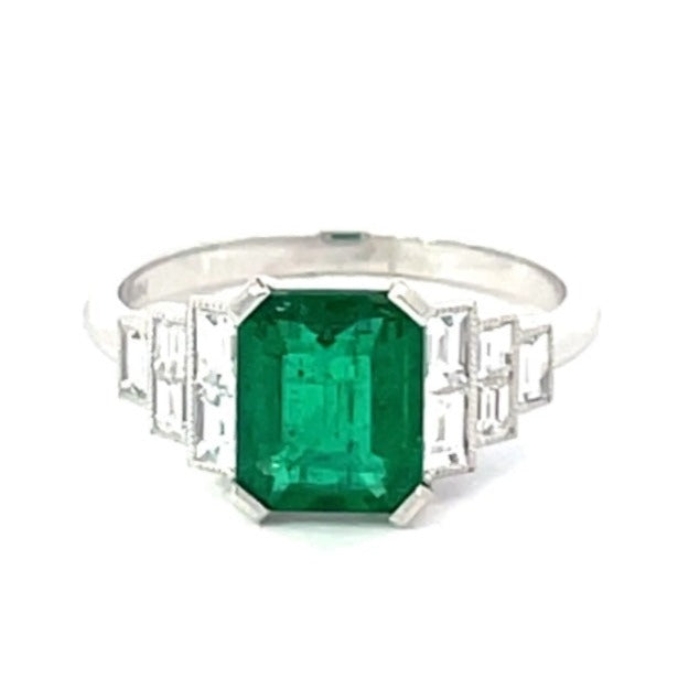 Front view of 1.60ct Emerald Cut Natural Emerald Engagement Ring, Platinum