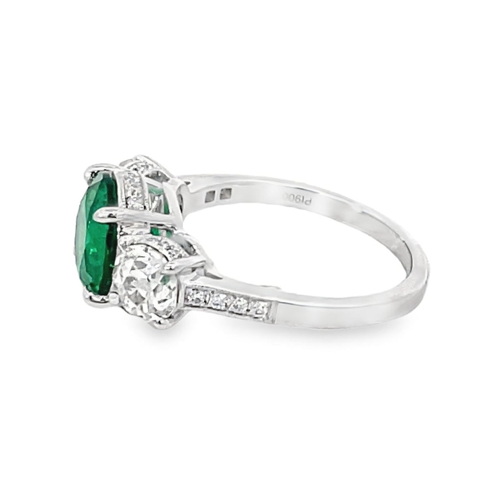 Side view of 2.48ct Round Cut Natural Green Emerald Engagement Ring