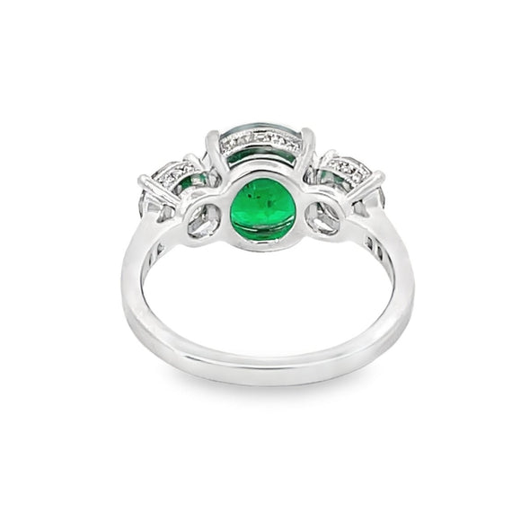 Front view of 2.48ct Round Cut Natural Green Emerald Engagement Ring