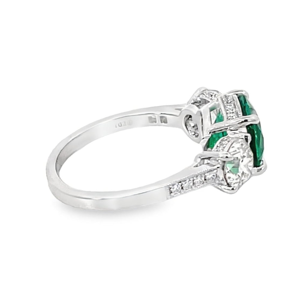 Side view of 2.48ct Round Cut Natural Green Emerald Engagement Ring